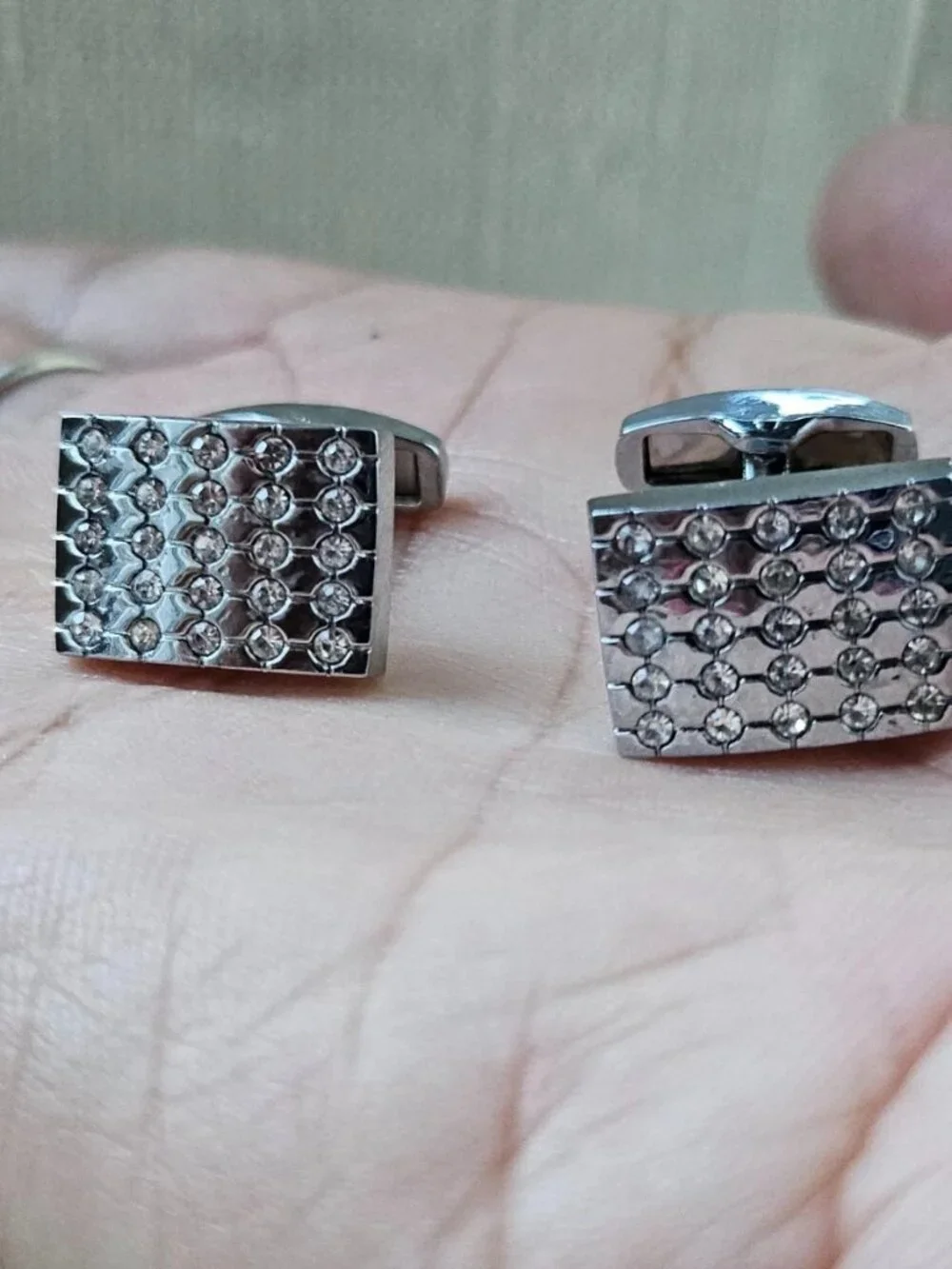 Crystals Accent Cufflinks Silver Tone Fashion Men Jewelry Cuff Links Father Day